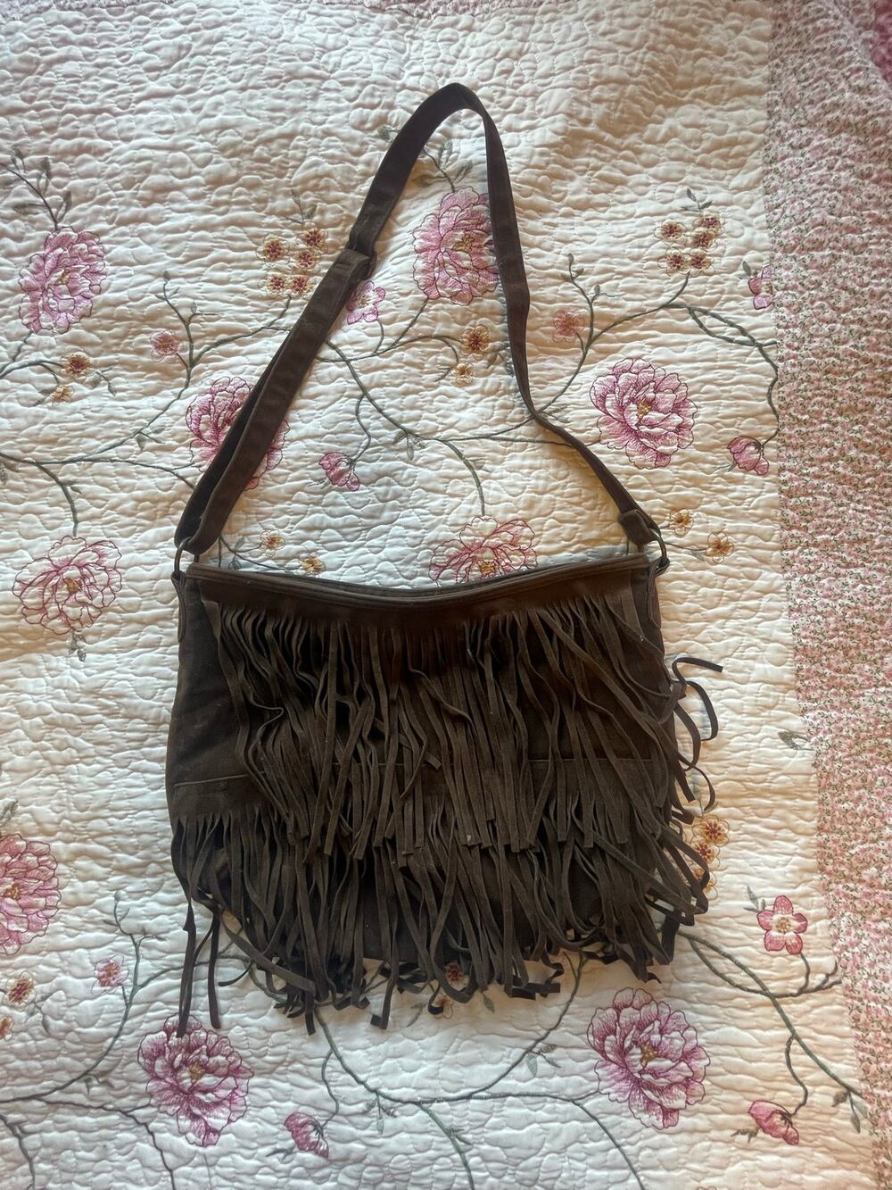 vintage brown fringe bag
